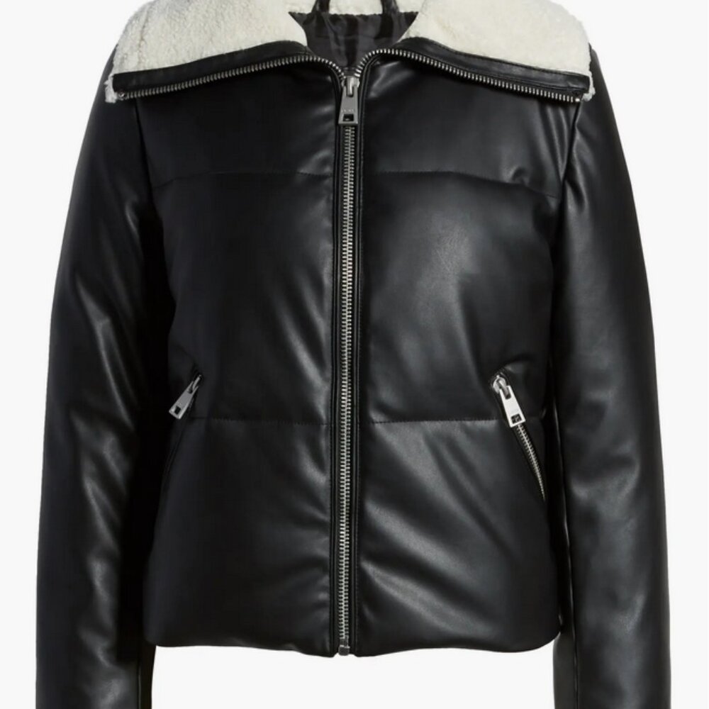 LEVIS Faux Leather Quilted Puffer Jacket Small - Picture 9 of 15